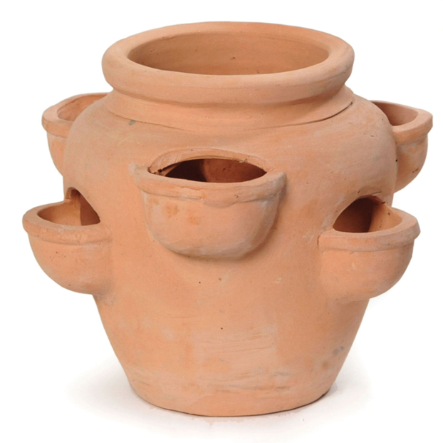 Neu !! Schöner großer Erdbeertopf / Kräutertopf ca. 28 cm hoch aus rotem Terracotta mit 6 Pflanzkammern Terrakotta mediterran Kakteen Sukkulenten