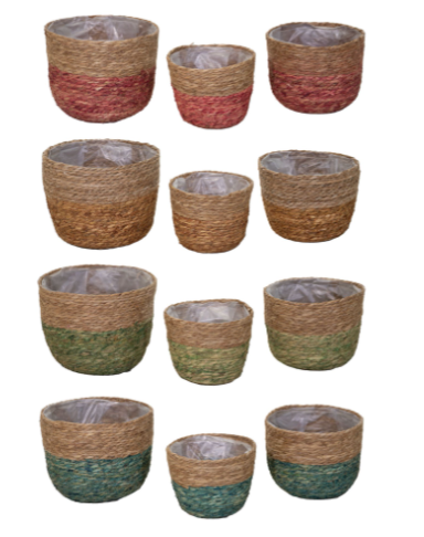 Neu !! 3er Set Pflanzschalen Durchmesser ca. 28 , 26 und 21 cm aus grünen Seegras - Naturprodukt