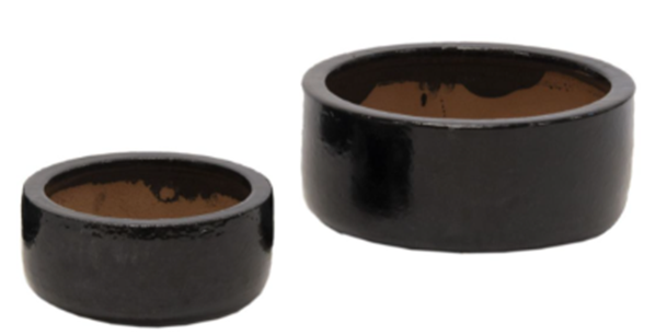 NEU !! 2 er Set Pflanzschalen ø 21 cm +ø 30 cm aus Steinzeug schwarz g – La  Casa