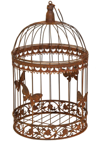 NEU !! Cremefarbener Vogelkäfig ca. 47 cm hoch mit Schmetterlingen aus Metall , Voliere , Käfig