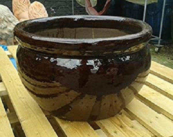 Winterfeste Pflanzschale dunkelbraun glasiert ø ca. 25 cm aus Steinzeu – La  Casa