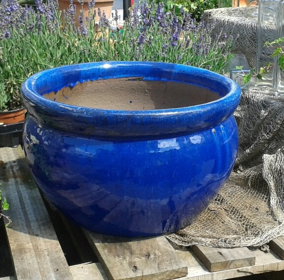 NEU !! Kleine winterfeste robuste Pflanzschale blau glasiert ø ca. 20 cm aus Steinzeug Pflanztopf, Blumenkübel