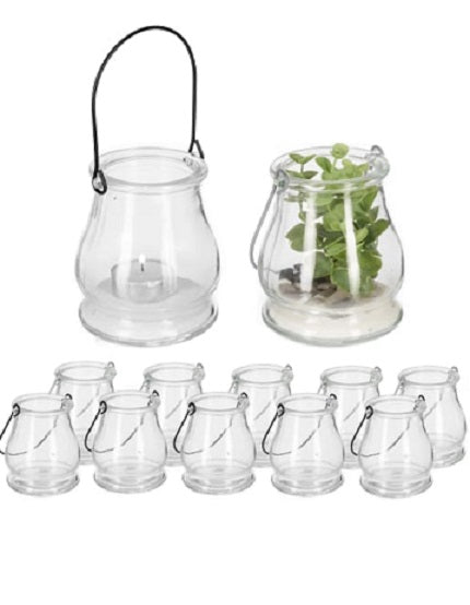 Glas Windlicht mit Henkel 10 cm hoch