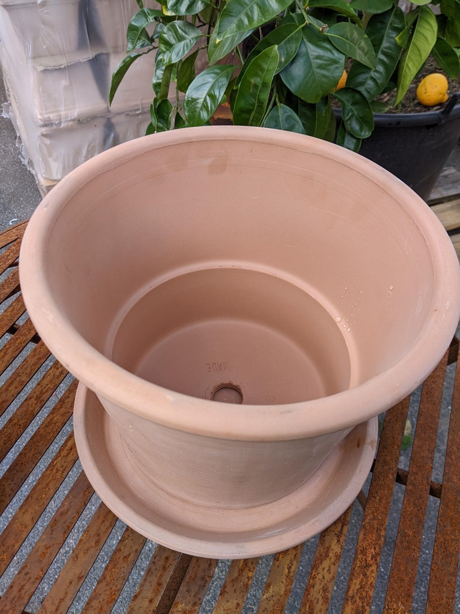 NEU !! 2 tlg. Orig. ital. Blumentopf ø ca. 28 cm inkl. Unterteller aus Terracotta