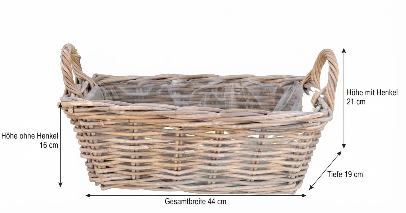 Aktion !! Hochwertiger Pflanzkasten Breite ca. 44 cm breit und ca. 19 cm tief aus Rattan - Naturprodukt