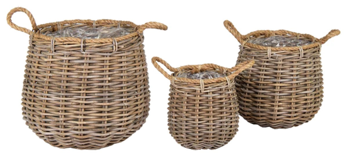 3 er Set Körbe Durchmesser ca. 39 , 29 und 21 cm aus Rattan - kein Plastik - Naturprodukt Pflanzkörbe Weide Übertopf