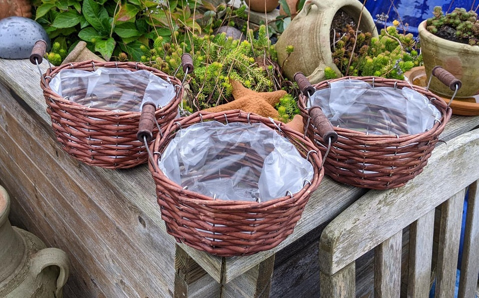Neu !! 3er Set Pflanzkörbe ø 19 cm mit je 2 Henkel aus Weide Blumentopf Pflanzgefäß