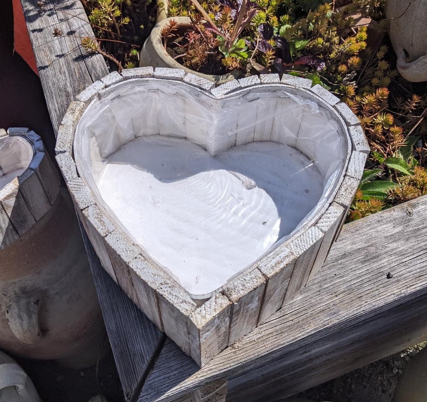 Neu !! Pflanzkorb in Herzform ca. 26 cm breit aus Holz - Naturprodukt Beerdigung Trauer Tischdeko Hochzeit Liebe Grab Deko
