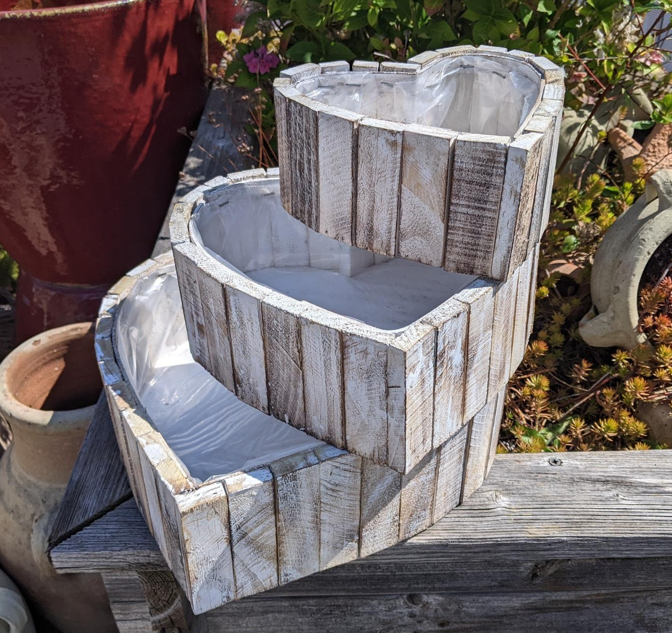 Neu !! Pflanzkorb in Herzform ca. 26 cm breit aus Holz - Naturprodukt Beerdigung Trauer Tischdeko Hochzeit Liebe Grab Deko