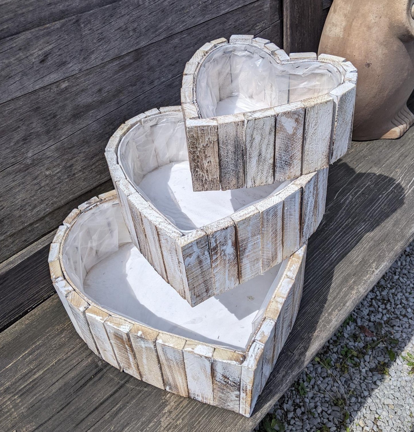 Neu !! 3er Set Pflanzkörbe in Herzform 20cm, 26cm, und 32 cm aus Holz Naturprodukt Beerdigung Trauer Tischdeko Deko Hochzeit Liebe