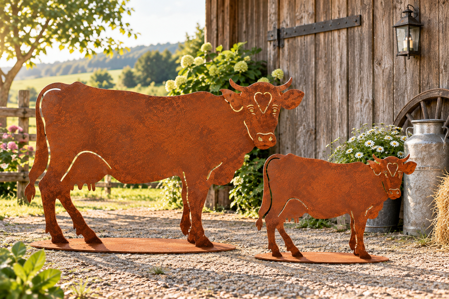 NEU !!! Große Kuh ca. 63 x 42 cm aus Metall in Edelrost Bauernhof Deko Garten Haustiere Rost