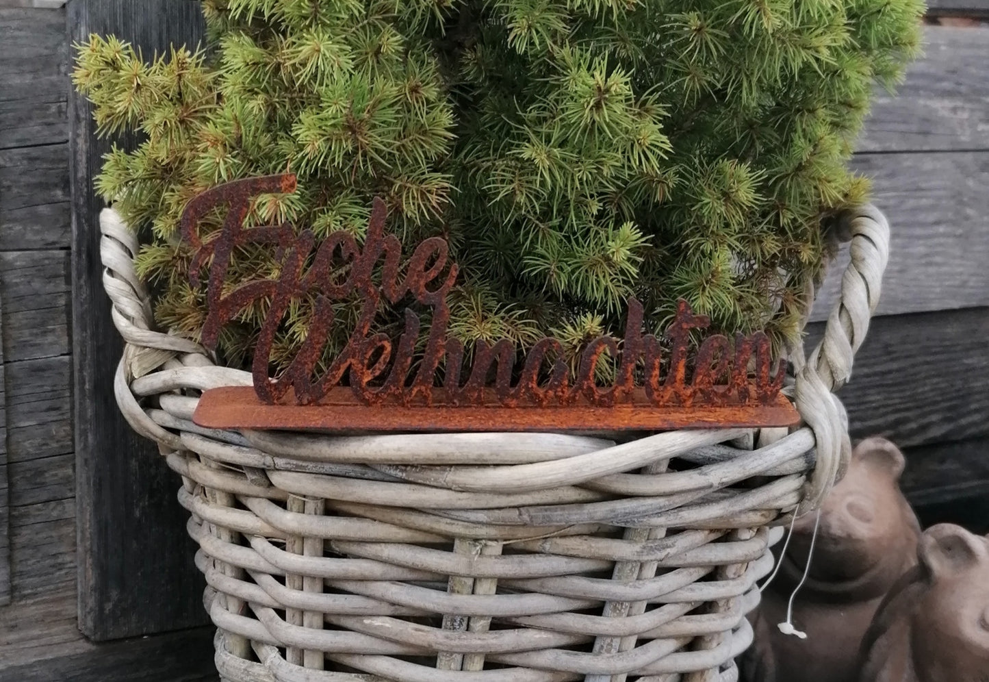 NEU !! Kleines Schild "Frohe Weihnachten " auf Platte ca. 20 cm breit aus Metall in Edelrost Weihnachten Deko Weihnachtsdeko