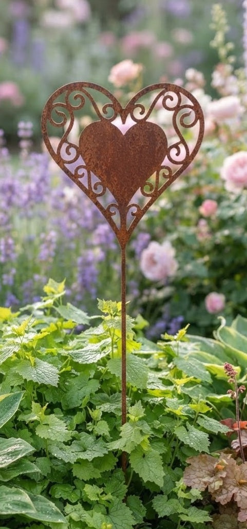 NEU !! Gartenstecker Herz 75 cm lang aus Metall in Edelrost Rankhilfe – La Casa