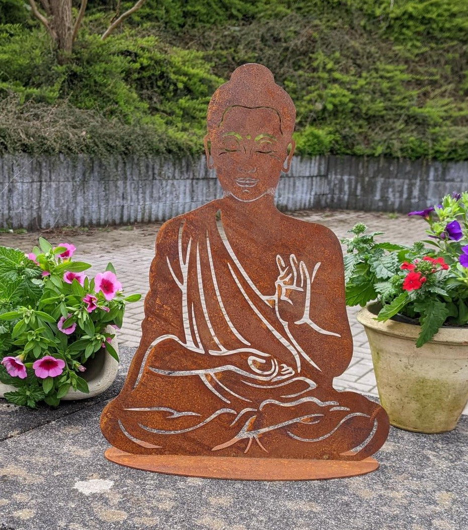 NEU !! 3 D Buddha ca. 50 cm hoch aus Metall in Edelrost Beleuchtbar Dekoration Skulptur Figur Buddhismus Indien Religion
