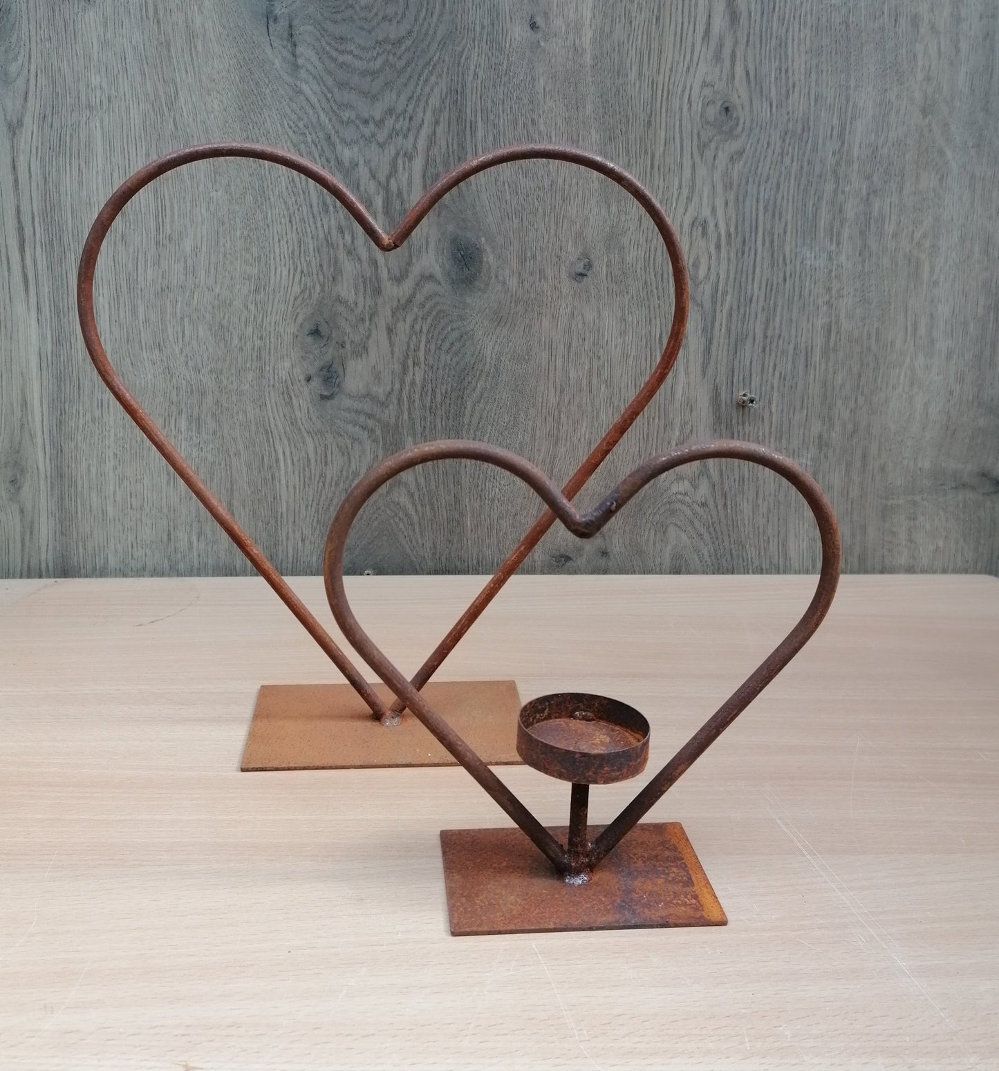 NEU !! 2er Set Herzteelicht auf Platte 16 x 16 cm und Herz 25 x 25 cm aus Metall in Edelrost Hochzeit Liebe Muttertag Geschenk Valentinstag