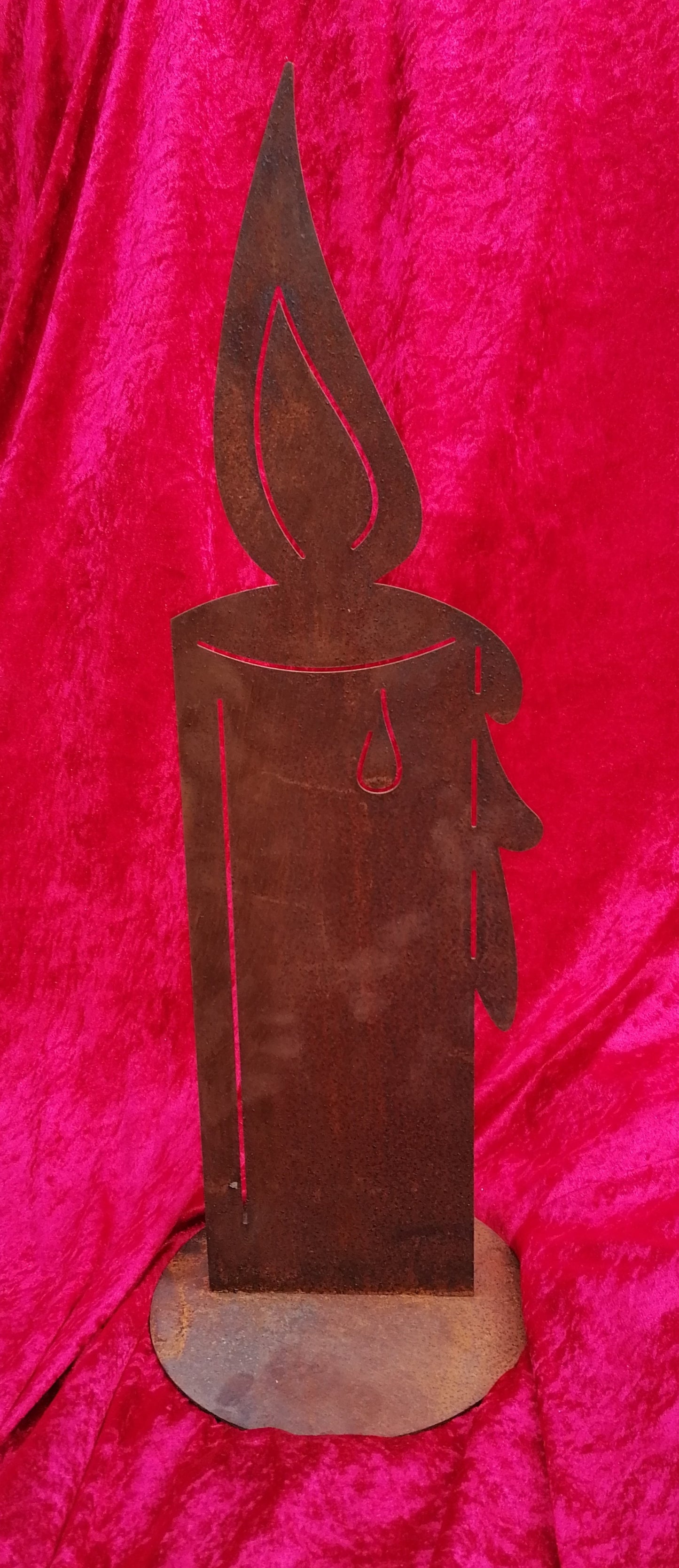 Neu !! 2er Set sehr dekorative standfeste Kerzen ca. 60 cm und 90 cm hoch aus Metall in Edelrost mit Flamme Weihnachten Advent Trauer Beerdigung