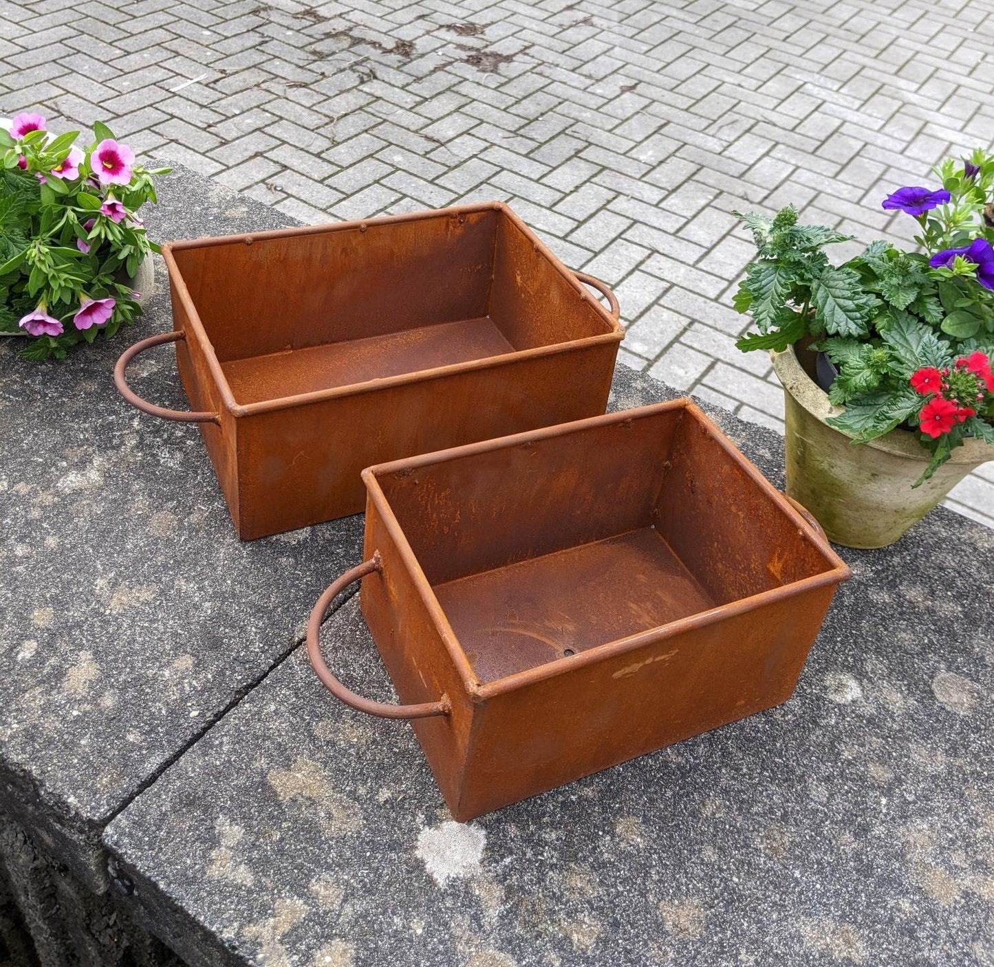 NEU !! Schublade Pflanztopf 35 cm breit aus Metall in Edelrost Blumentopf Pflanzgefäß