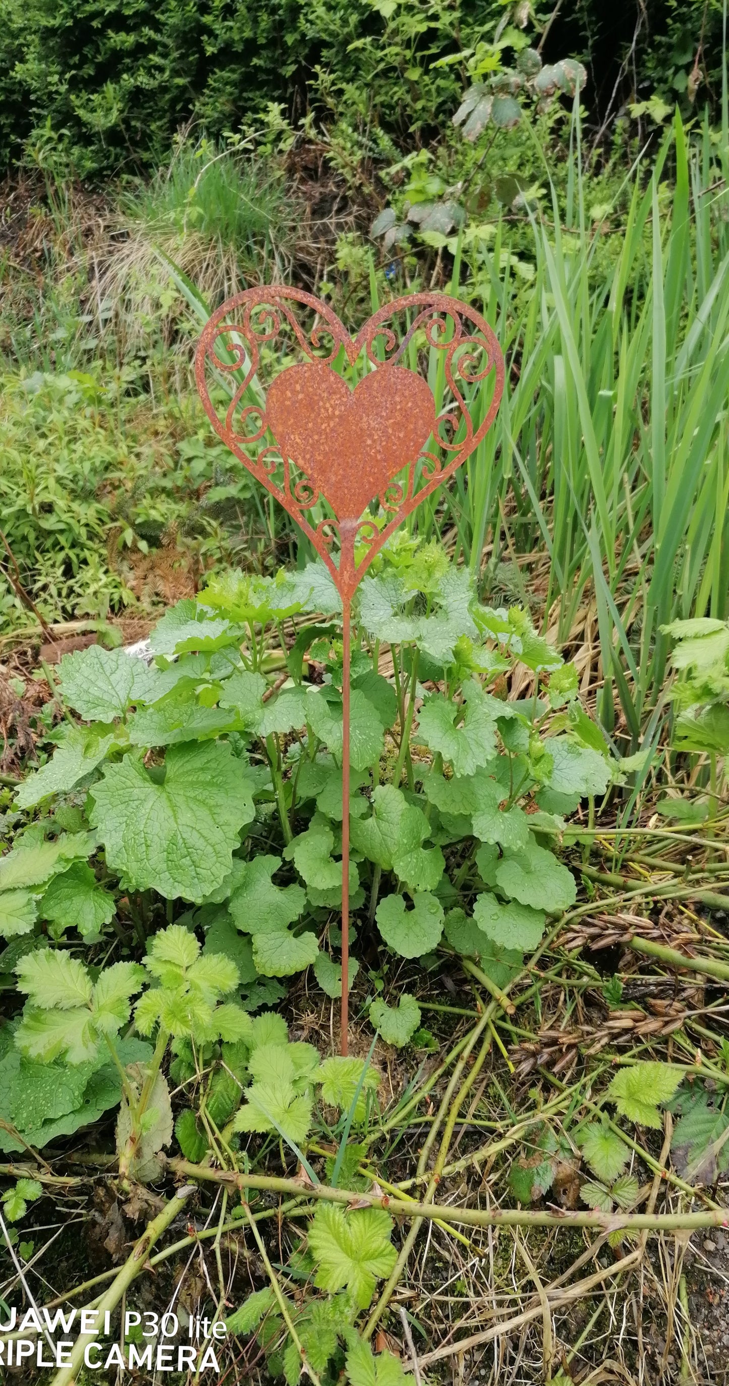 NEU !! Gartenstecker Herz 75 cm lang aus Metall in Edelrost Rankhilfe Deko Liebe Hochzeit Muttertag Valentinstag