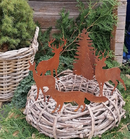 NEU !! Großes 6er Set Dekostecker mini Wald aus Metall in Edelrost Metallstecker für Adventskränze , Gestecke , Blumentopf....