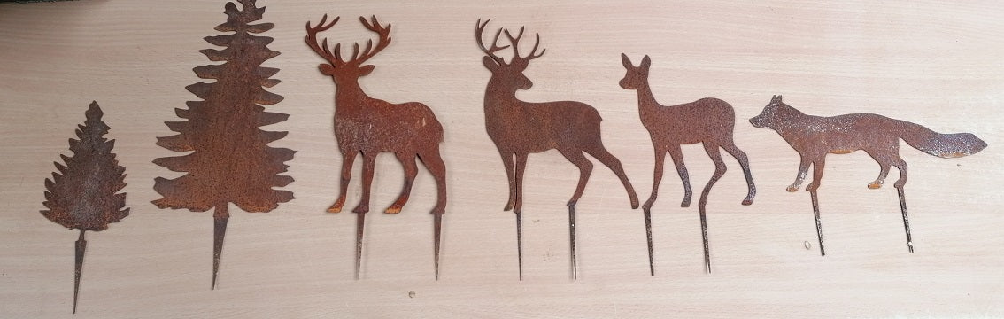 NEU !! Großes 6er Set Dekostecker mini Wald aus Metall in Edelrost Metallstecker für Adventskränze , Gestecke , Blumentopf....