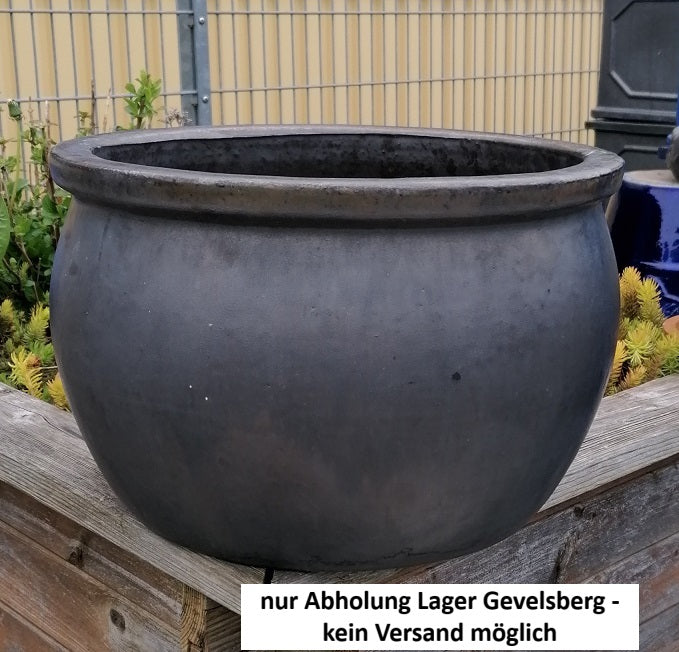 NEU !! Großer Blumentopf / Pflanzschale winterfest grau matt glasiert – La  Casa