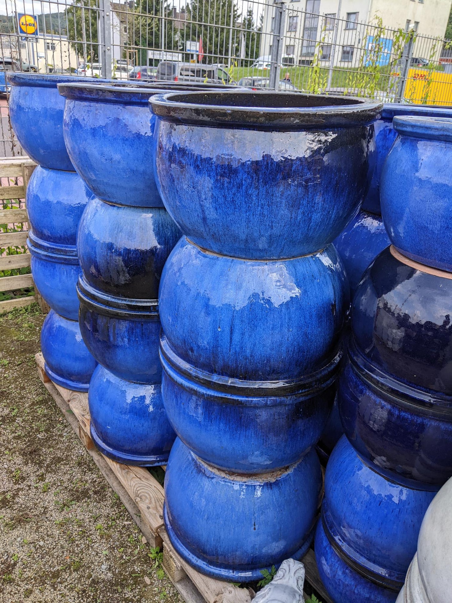 NEU !! Großer Blumentopf / Pflanzschale winterfest blau glasiert ø ca. 50 cm aus Steinzeug Pflanztopf, Blumenkübel