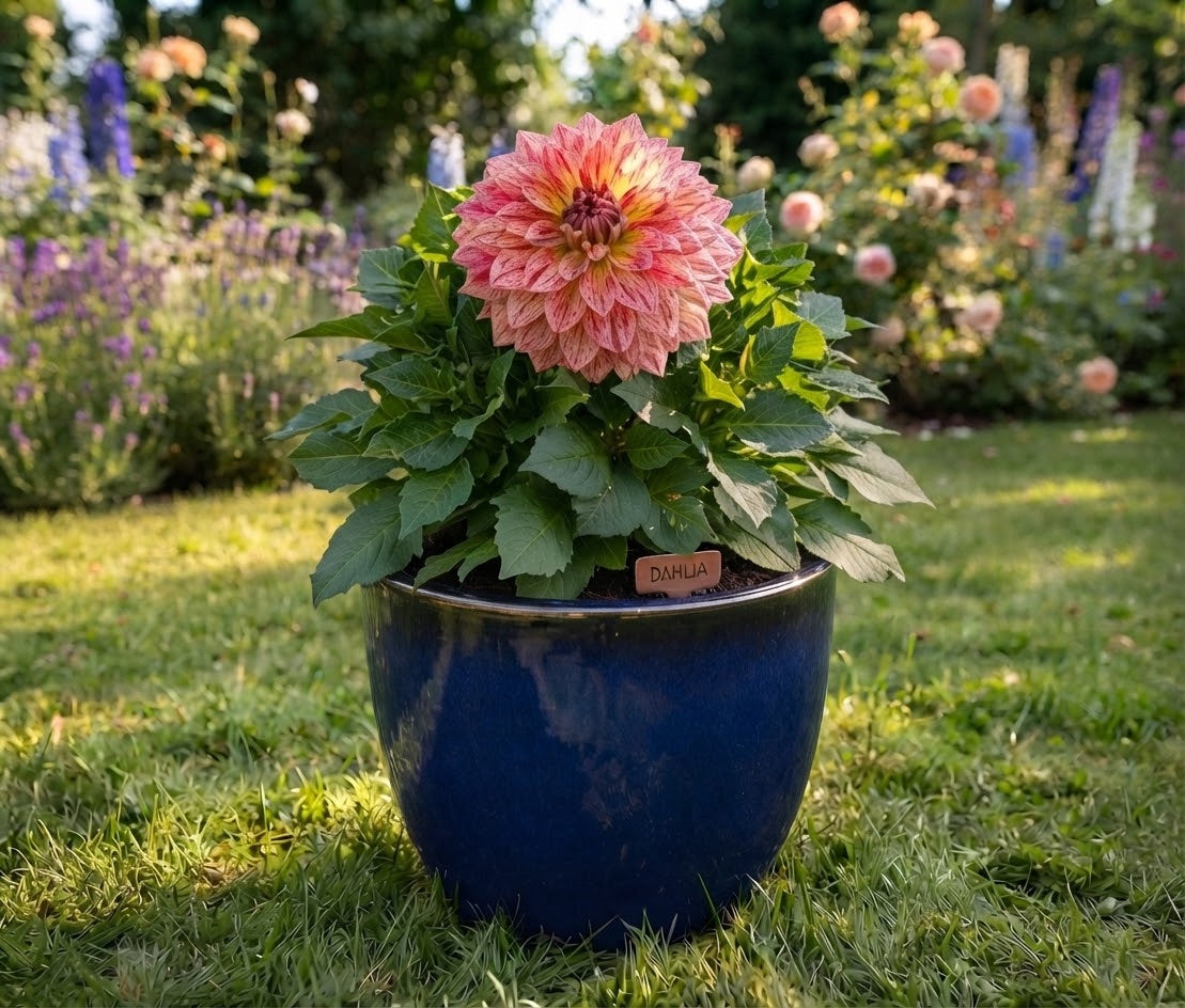 Schöner Blumentopf blau glasiert ø ca. 30 cm aus Steinzeug Pflanztopf, – La Casa