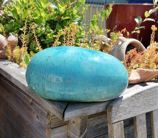 2.WAHL !! Stein Ei Kugel oval aus frostfesten Steinzeug grünblau ca. 32 x 24 cm Dekoration