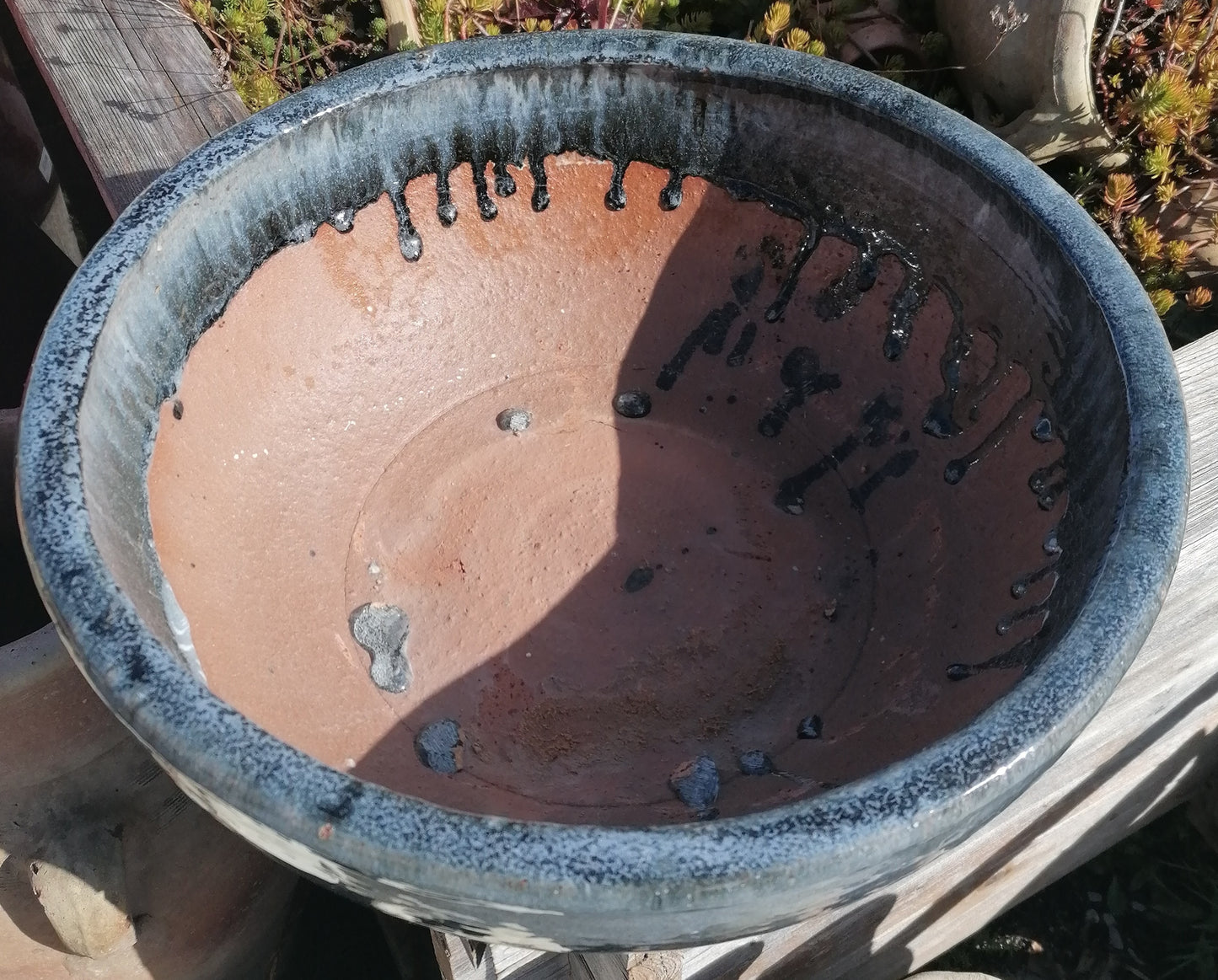 NEU ! B-Ware ! Schöne Schale ø 38 cm aus Steinzeug grau / anthrazit glänzend glasiert , Pflanztopf Blumenkübel Blumentopf Grabschale Bonsai