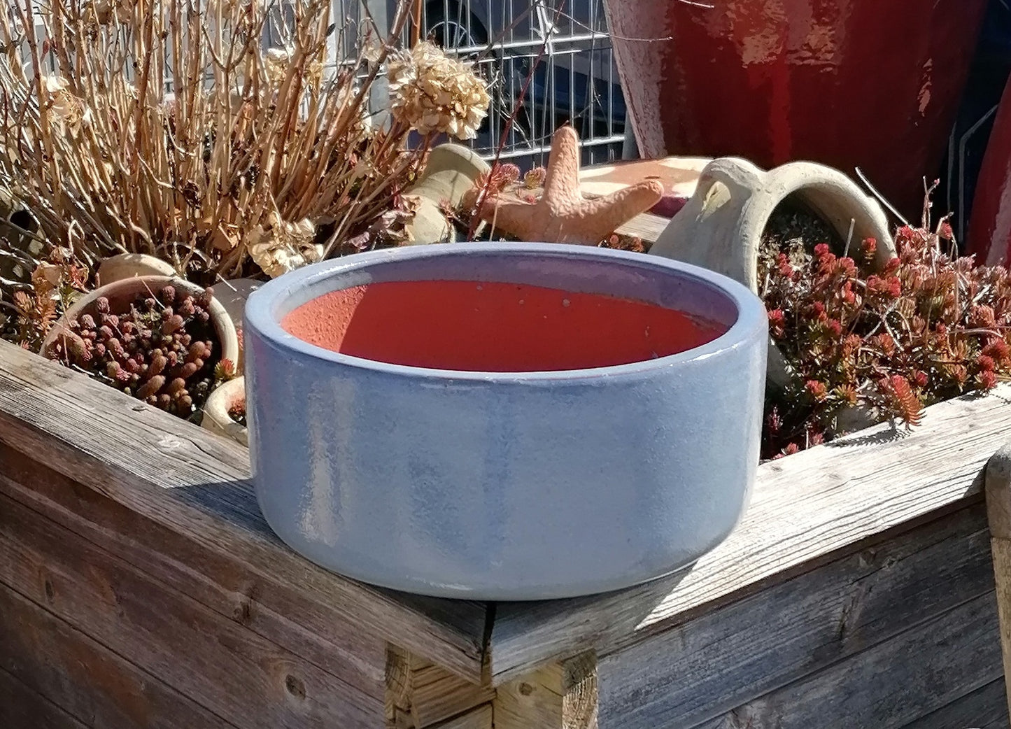 NEU !! Pflanzschale ø 38 cm aus Steinzeug hellblau glasiert , Pflanztopf Blumenkübel Blumentopf