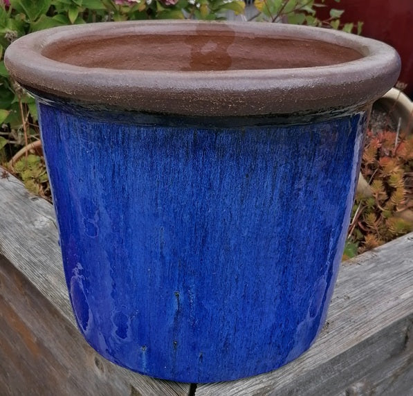 Winterfester Blumentopf blau glänzend glasiert ø ca. 31 cm aus Steinze – La  Casa