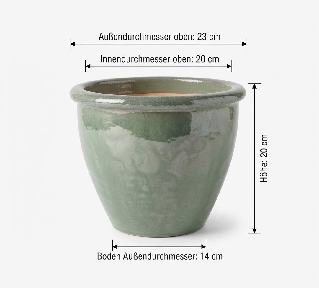 Neu !! Kleiner winterfester Blumentopf grün hochglänzend glasiert ø ca. 23 cm aus Steinzeug Pflanztopf, Blumenkübel , Übertopf