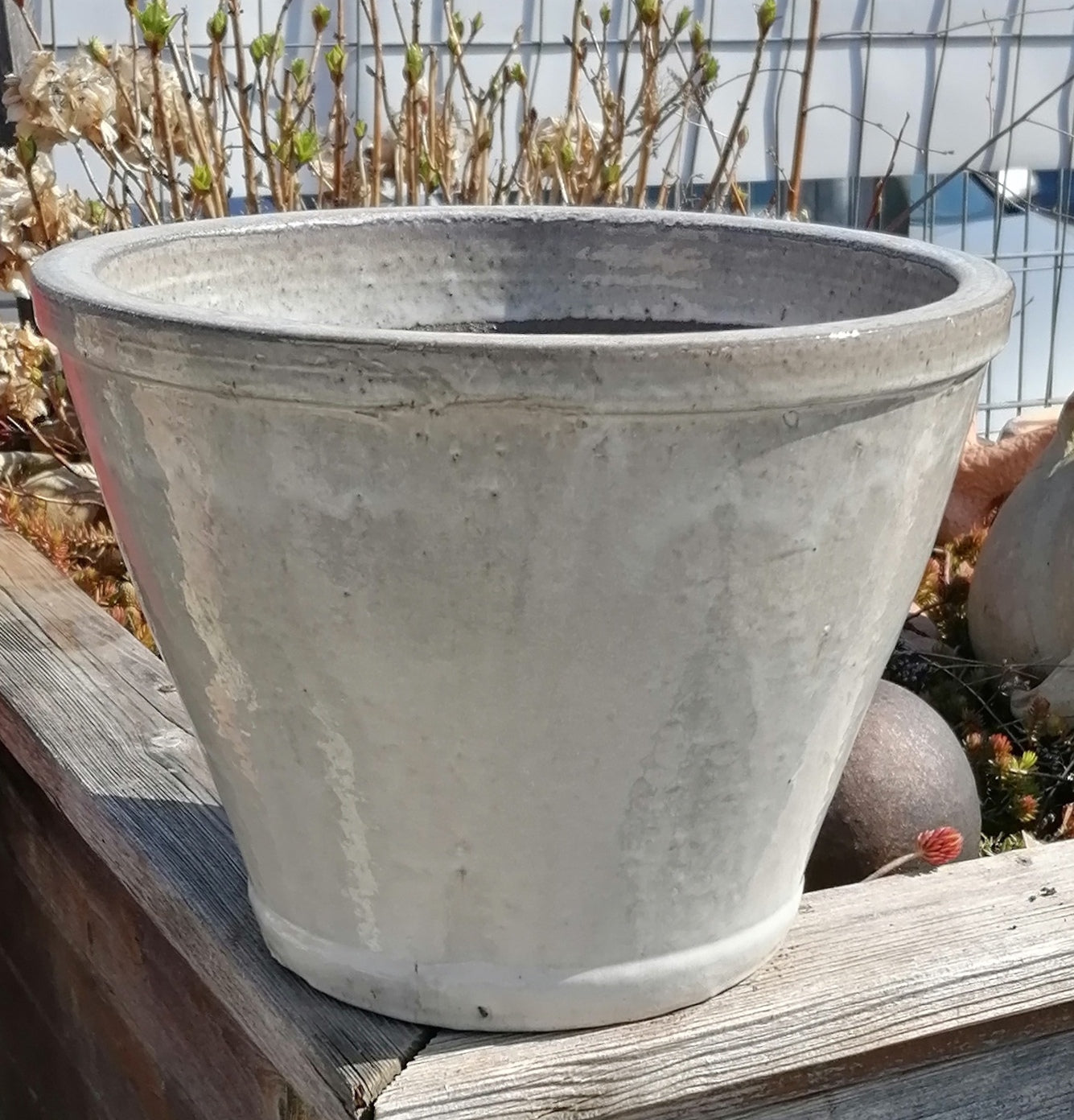 Neu !! 2. Wahl !! Blumentopf winterfest weißgrau glasiert ø ca. 34 cm aus Steinzeug Pflanztopf, Blumenkübel , Übertopf