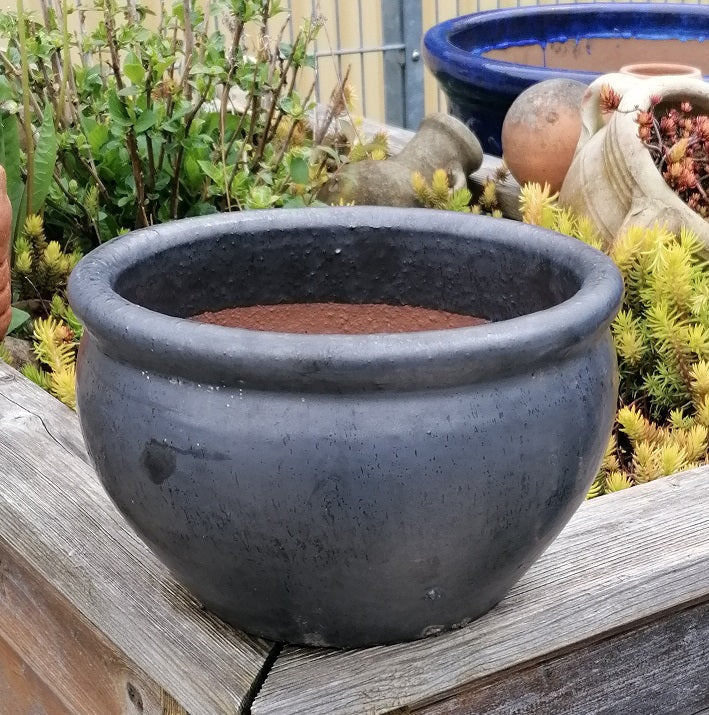 NEU !! Kleine winterfeste robuste Pflanzschale blau glasiert ø ca. 20 cm aus Steinzeug Pflanztopf, Blumenkübel