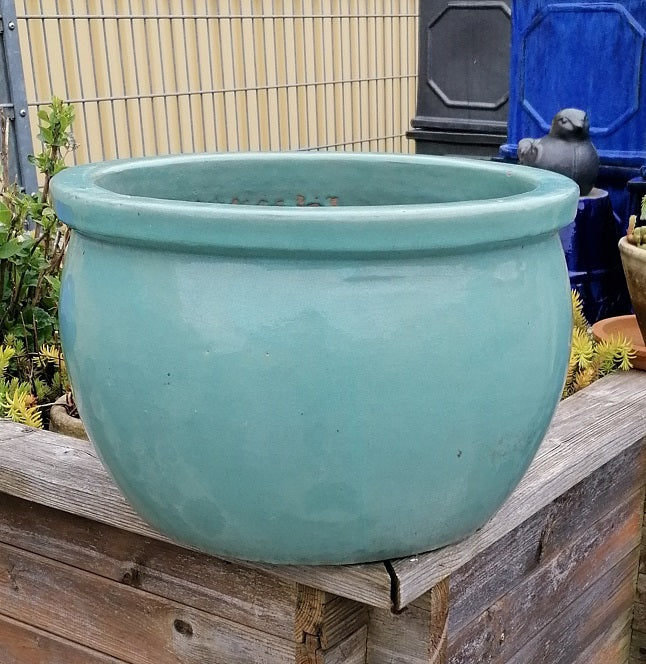 NEU !! Blumentopf Pflanzschale winterfest grün glasiert ø ca. 34 cm au – La  Casa