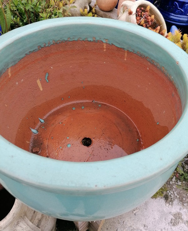 NEU !! Blumentopf Pflanzschale winterfest grün glasiert ø ca. 24 cm aus Steinzeug Pflanztopf, Blumenkübel