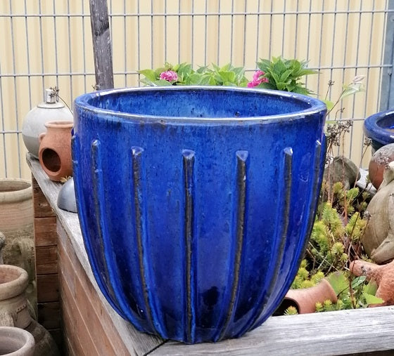 NEU !! Großer Blumentopf, winterfest blau glasiert ø ca. 41 cm aus Steinzeug Pflanztopf, Blumenkübel