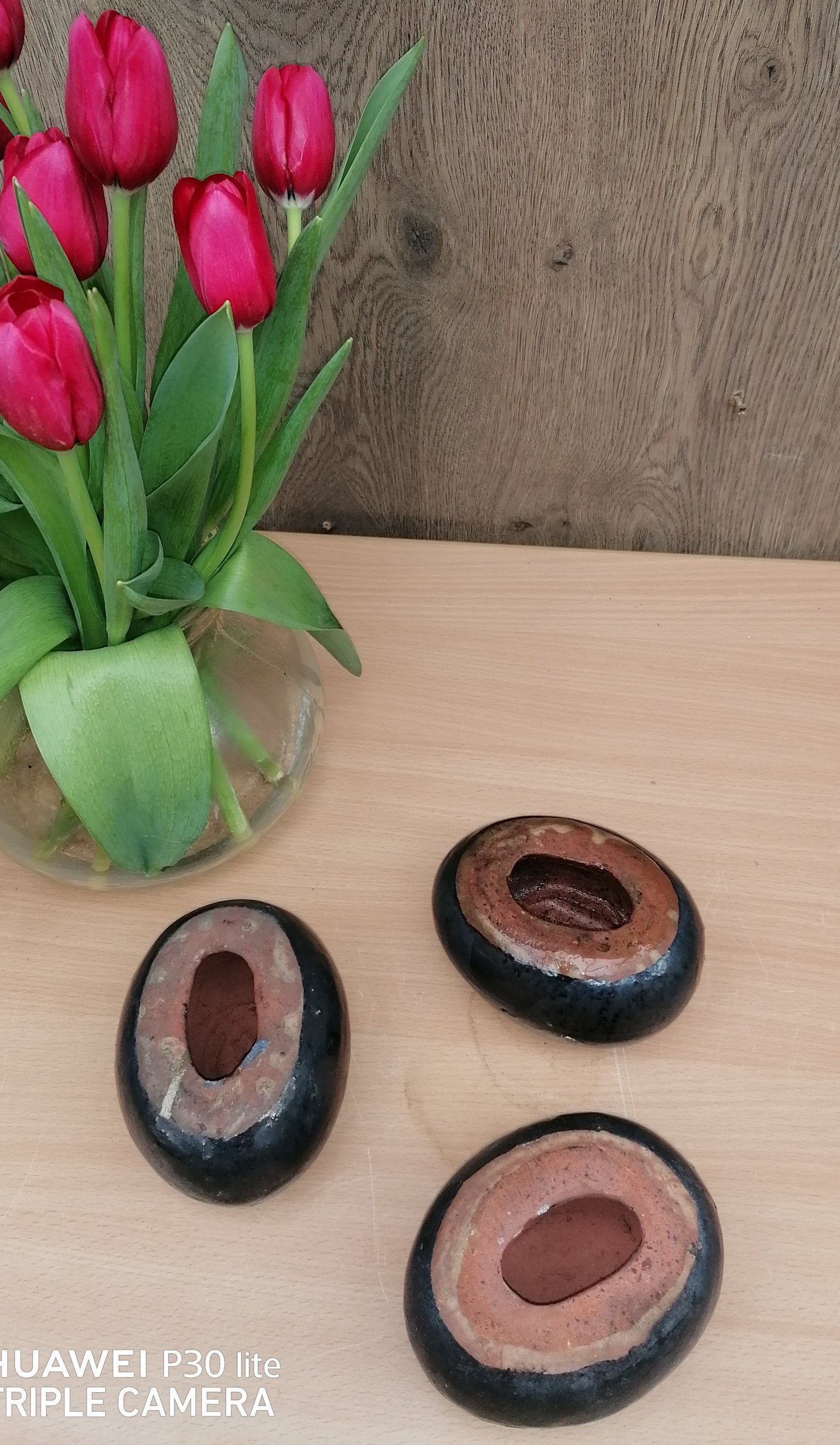 NEU !! 3er Set kleine ovale Eier - Steine aus frostfesten doppeltglasierten grauen/ anthrazitfarbenen Steinzeug Dekoration