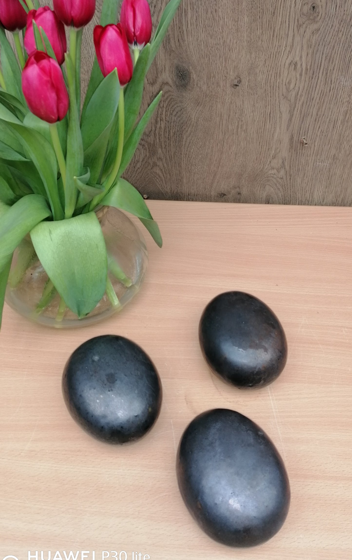 NEU !! 3er Set kleine ovale Eier - Steine aus frostfesten doppeltglasierten grauen/ anthrazitfarbenen Steinzeug Dekoration