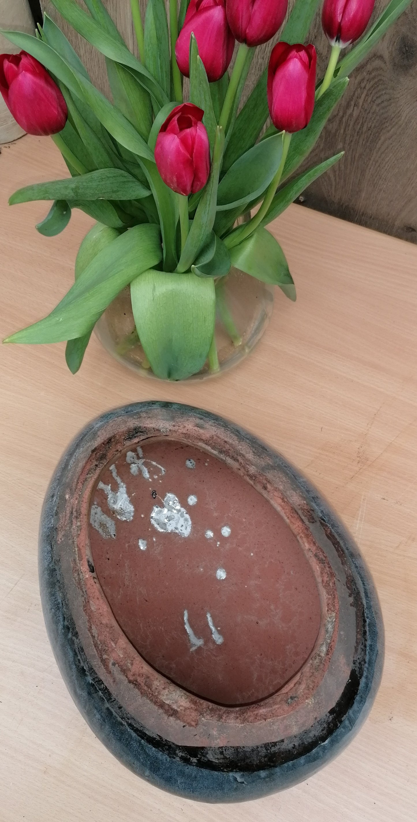 NEU !! Stein Ei Kugel oval aus frostfesten Steinzeug graublau - anthrazit glänzend ca. 32 x 24 cm Dekoration