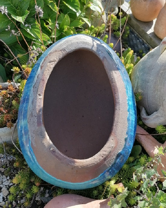 2.WAHL !! Stein Ei Kugel oval aus frostfesten Steinzeug grünblau ca. 32 x 24 cm Dekoration