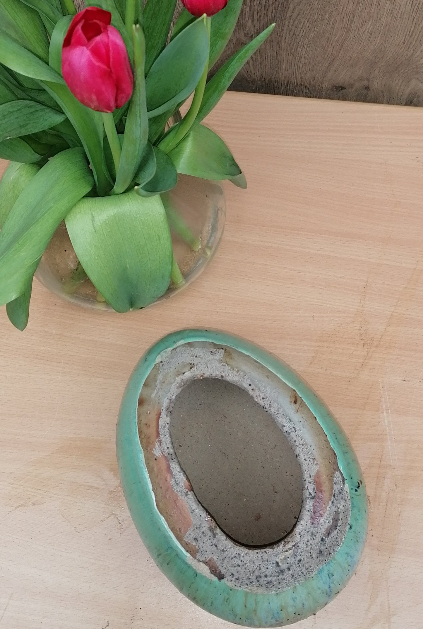 NEU !! Stein Ei Kugel oval aus frostfesten doppelt glasierten Steinzeug türkis ca. 20 cm lang Dekoration