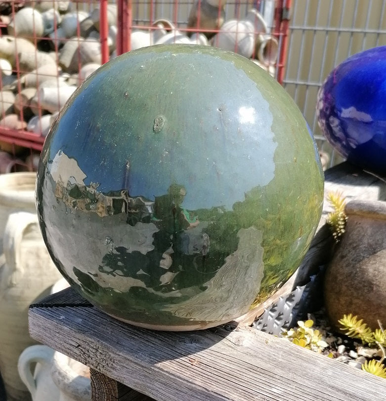 2. Wahl !! Dunkelgrüne Kugel ø ca. 20 cm aus Steinzeug, Keramik, Deko, Garten, frostfest