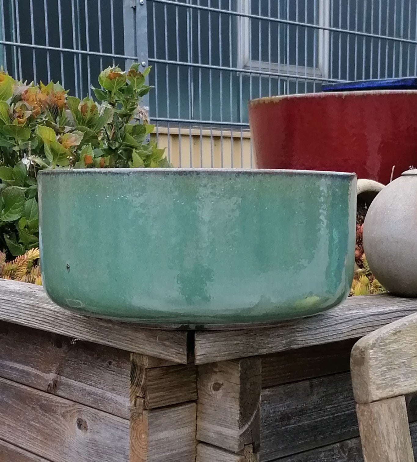 NEU !! Pflanzschale ø 38 cm aus Steinzeug weiß glasiert , Pflanztopf Blumenkübel Blumentopf
