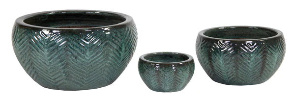 NEU !! Kleine Pflanzschale mit Dekor ø ca. 17 cm aus winterfesten Steinzeug grünschwarz glasiert Pflanztopf, Blumenkübel