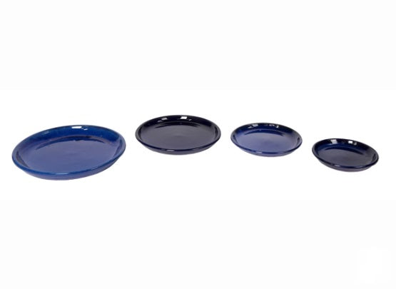 NEU !! 2 er SET Untersetzer Teller Vogeltränken ø ca. 20 cm aus Keramik blau glasiert Insektentränke Vogelbad Garten Blumentopf