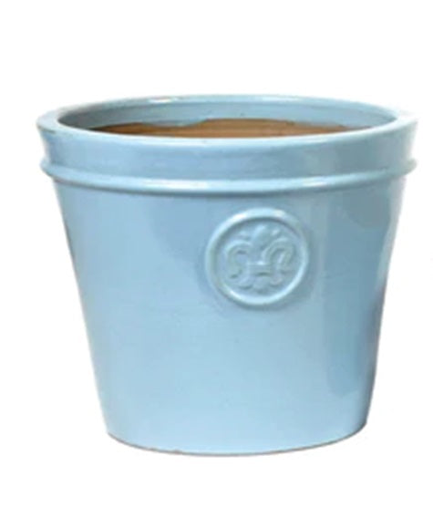 NEU!! Kleiner Blumentopf hellblau glasiert ø ca. 18 cm aus frostfesten – La  Casa