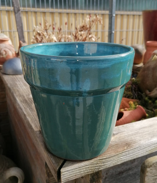 NEU !! Übertopf Blumentopf ø ca. 20 cm aus grünblau glasierter Keramik Pflanztopf, Blumenkübel , Pflanzgefäß