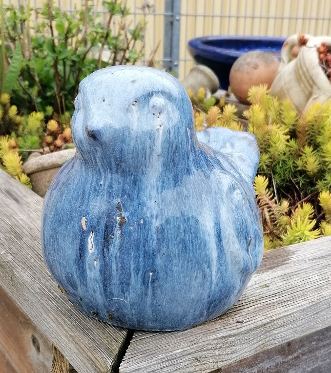 NEU !! 2. Wahl ! Vogel aus frostfesten Steinzeug hellblau glasiert ca. 16 cm lang Deko Garten Spatz Figur Taube