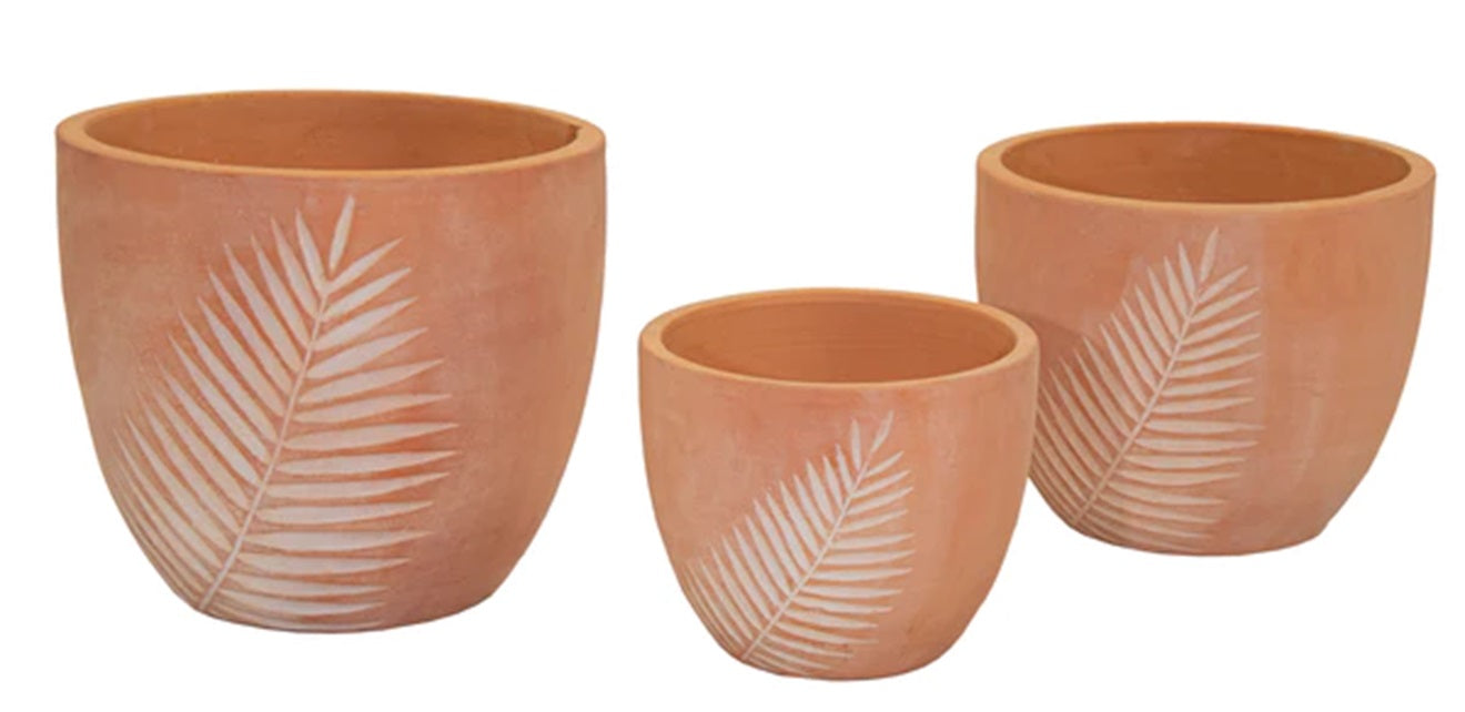 NEU !! Schöner Blumentopf mit Dekor - Farn ø ca. 30 cm aus roten Terracotta, Pflanzgefäß , Blumenkübel